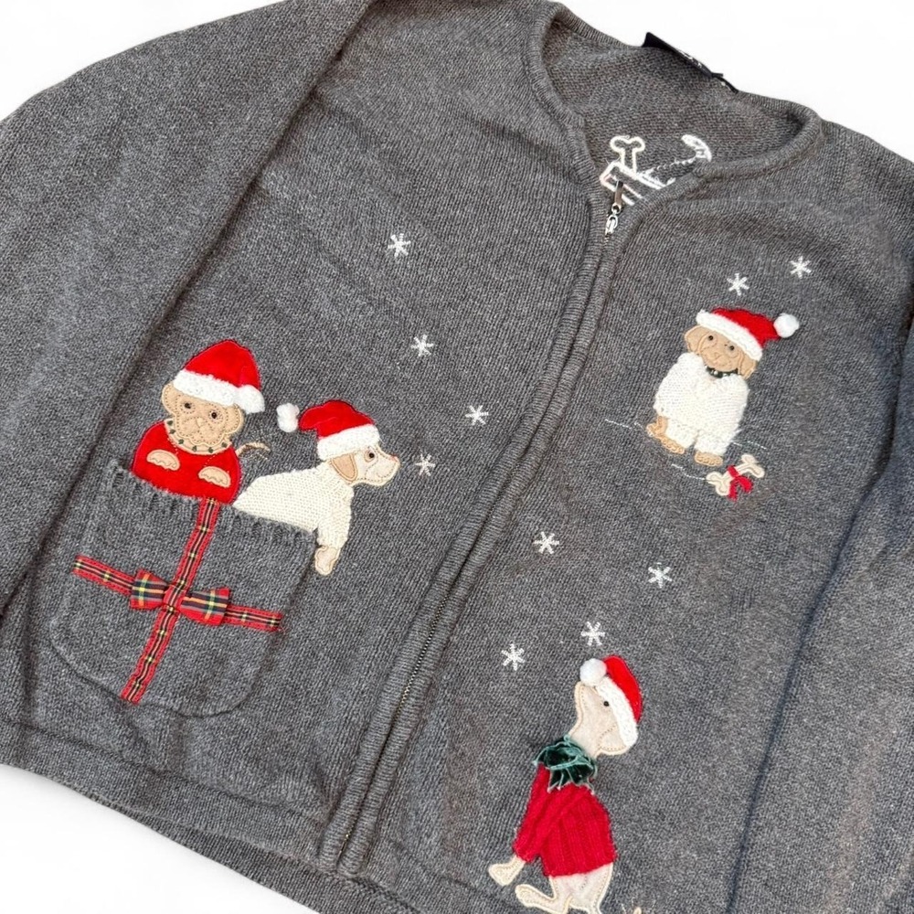 Vintage Crazy Horse Christmas Puppies Full Zip Gray Sweatshirt Women's XL Artsy